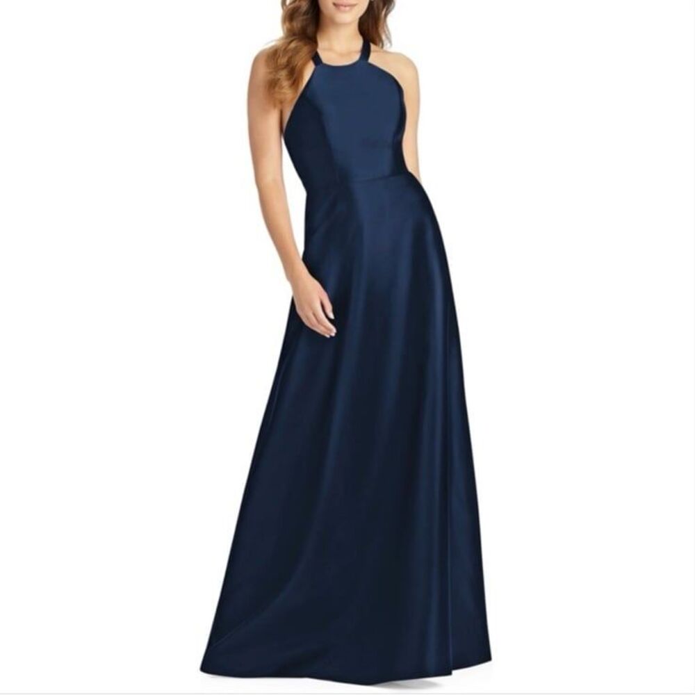 Women's Navy Blue Halter Neck Maxi Dress